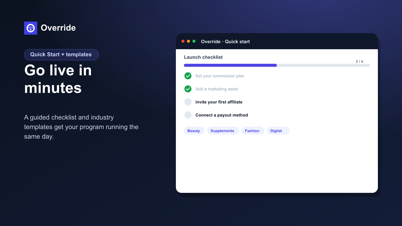 Quick Start checklist and industry templates